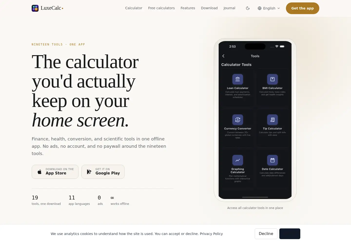 Screenshot of luxecalc.com