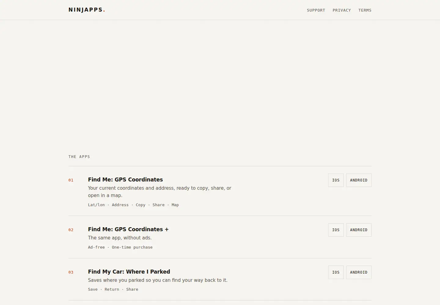 Captured homepage of ninjapps.com in the current scan