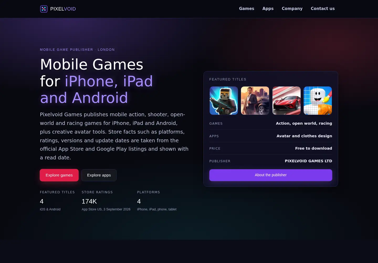 Screenshot of pixelvoidgames.com