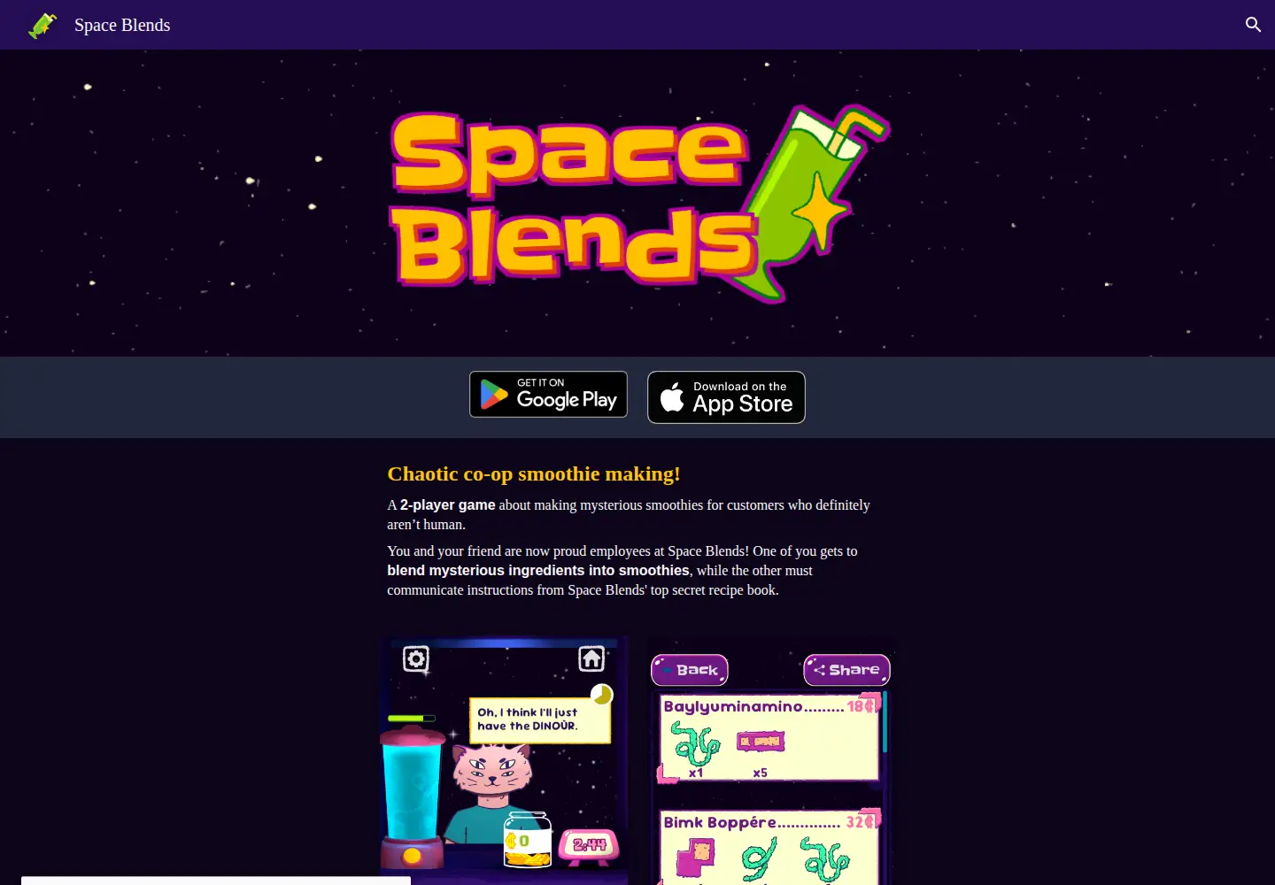 Captured homepage of space-blends.com in the current scan