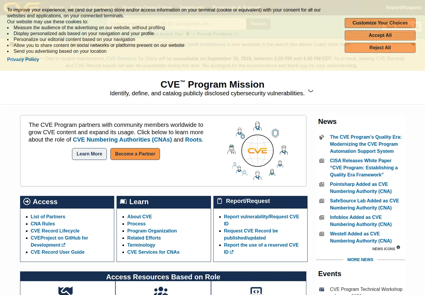 Screenshot of cve.org