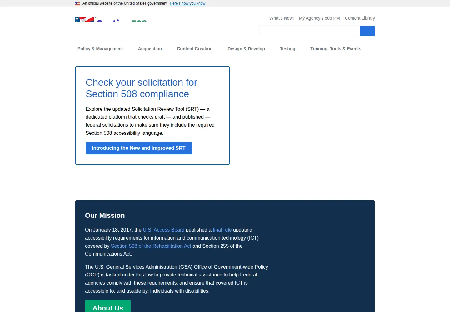 Screenshot of section508.gov
