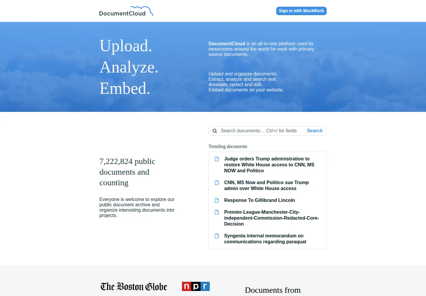Screenshot of documentcloud.org