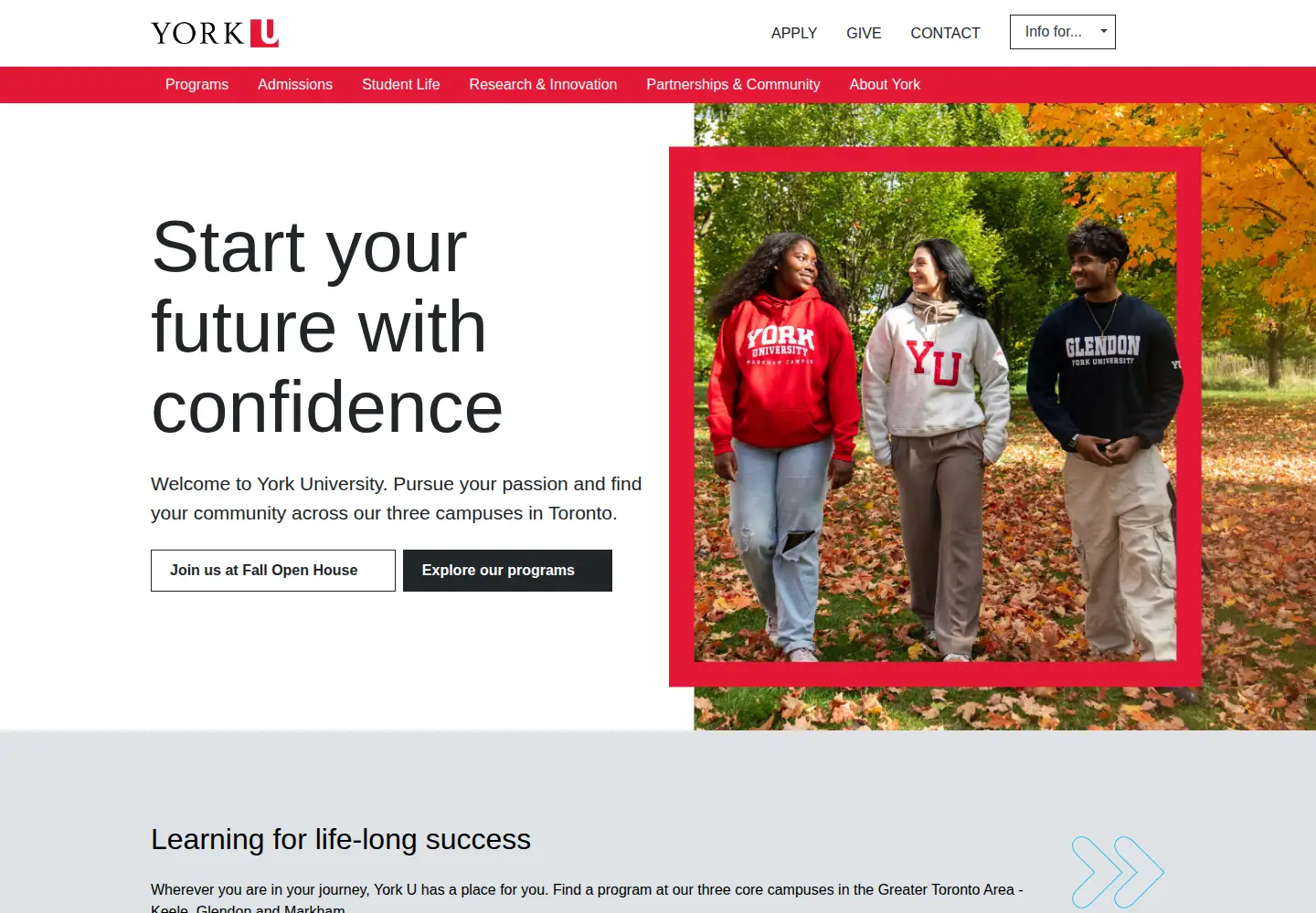 Screenshot of yorku.ca