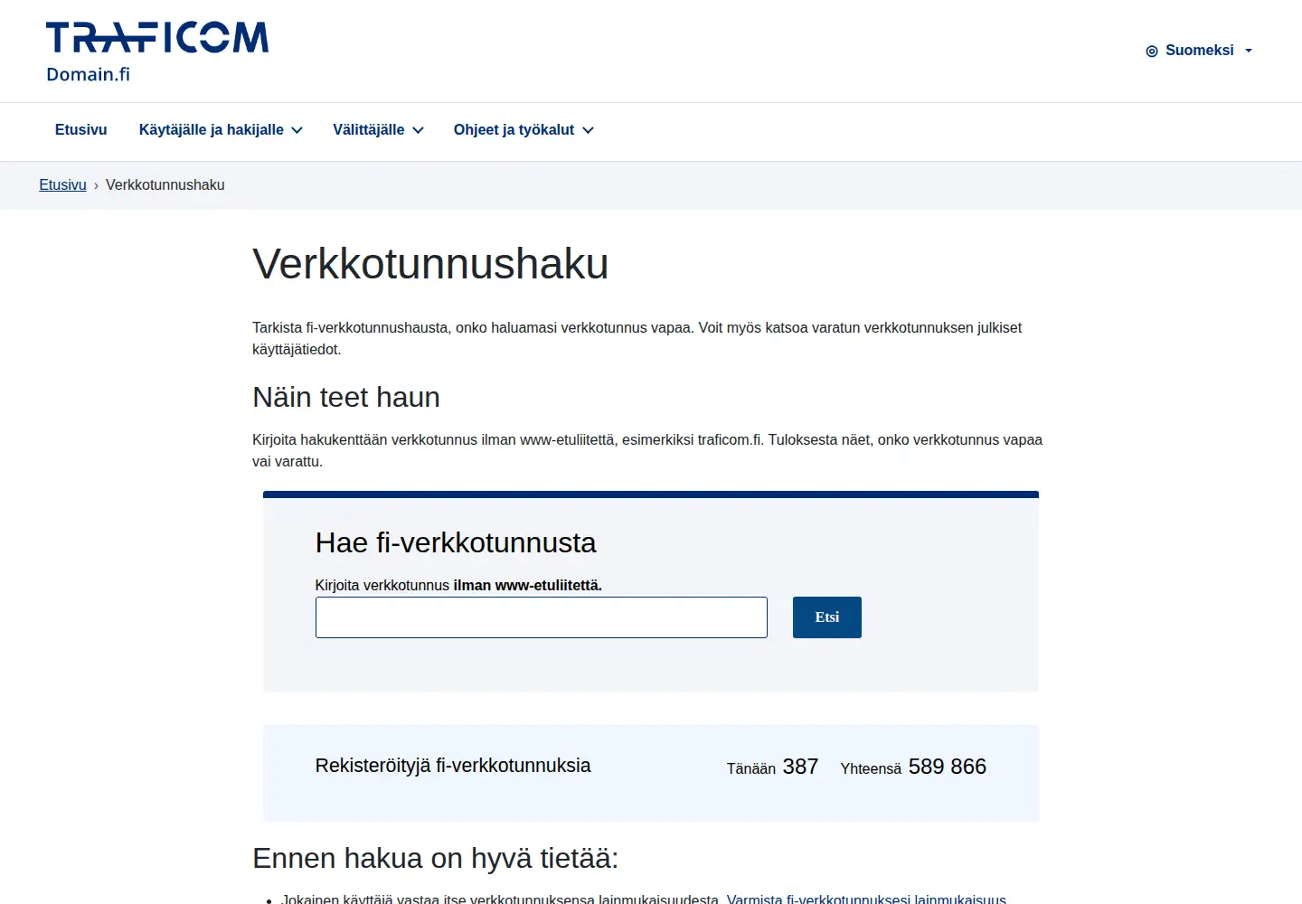 Screenshot of domain.fi