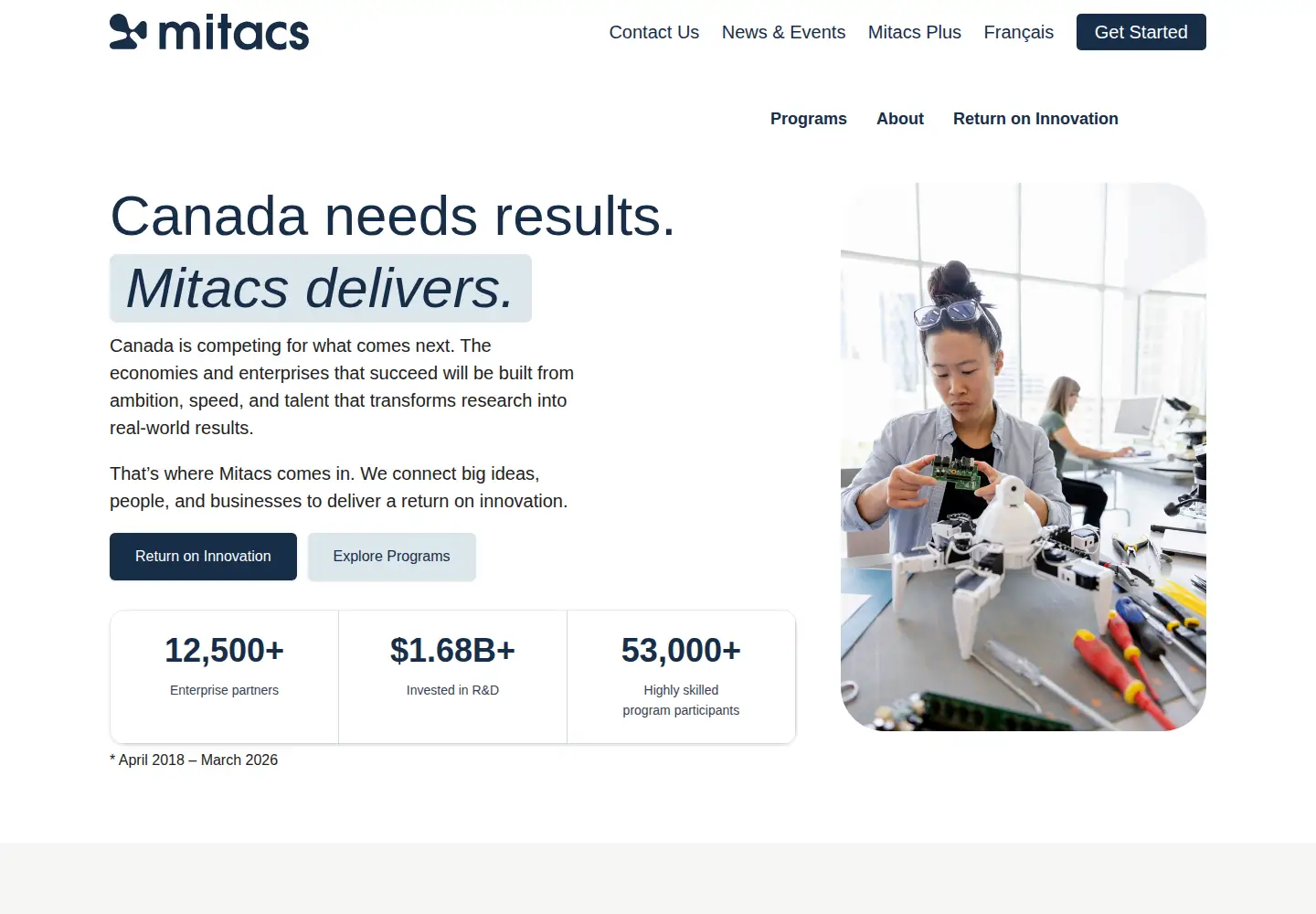 Screenshot of mitacs.ca