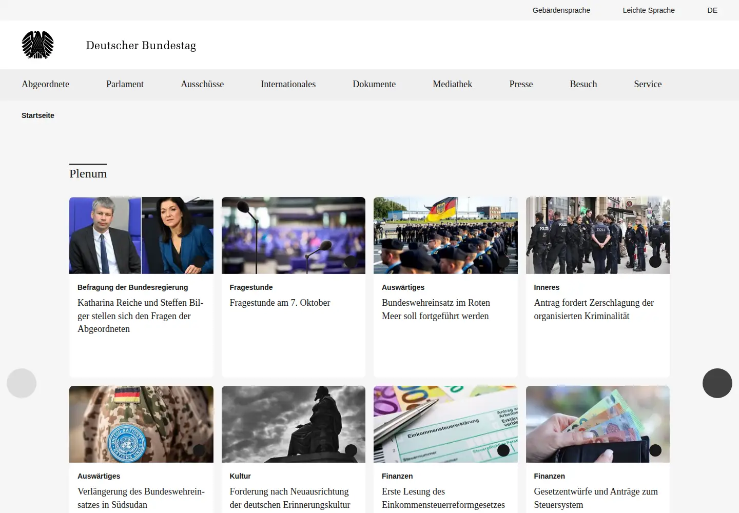 Screenshot of bundestag.de
