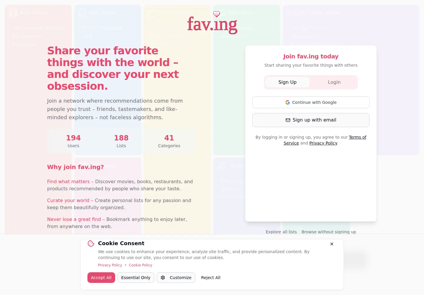 Captured homepage of fav.ing in the current scan