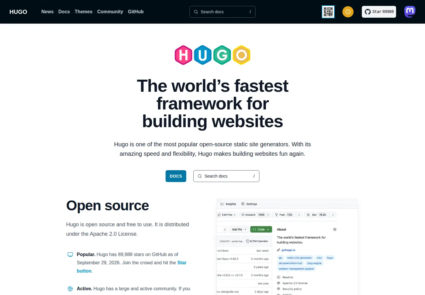 Screenshot of gohugo.io