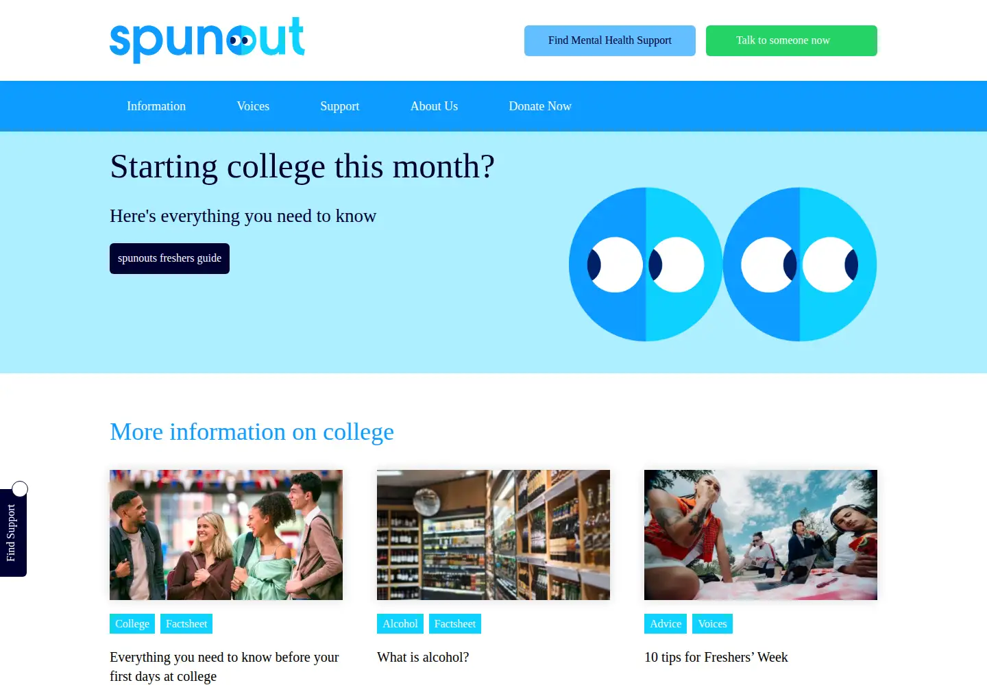 Screenshot of spunout.ie