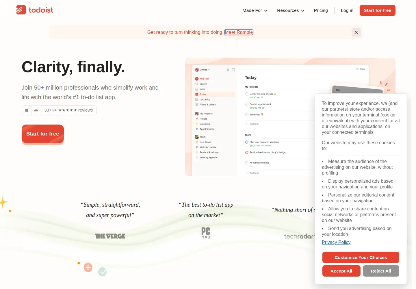Screenshot of todoist.com