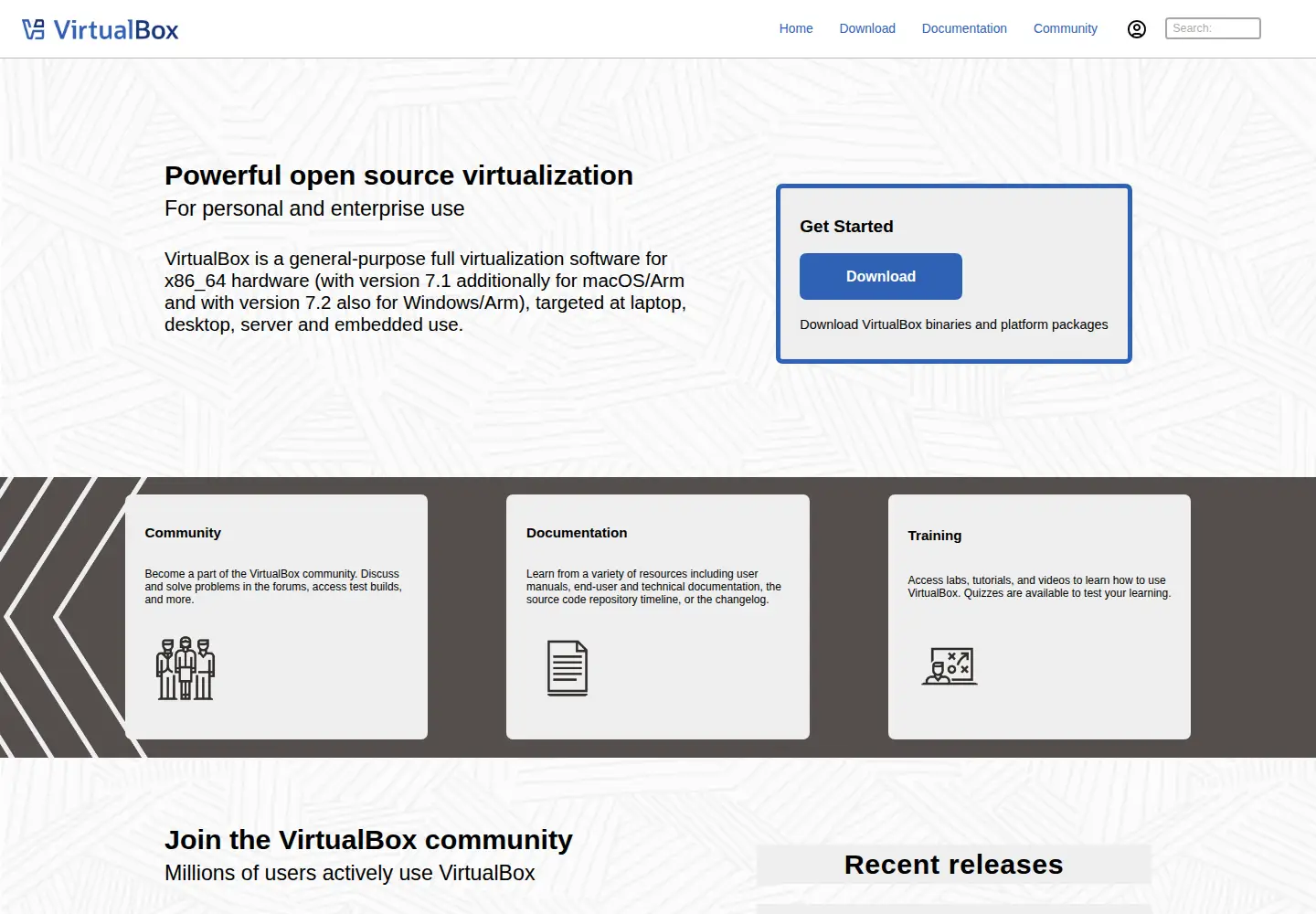 Captured homepage of virtualbox.org in the current scan