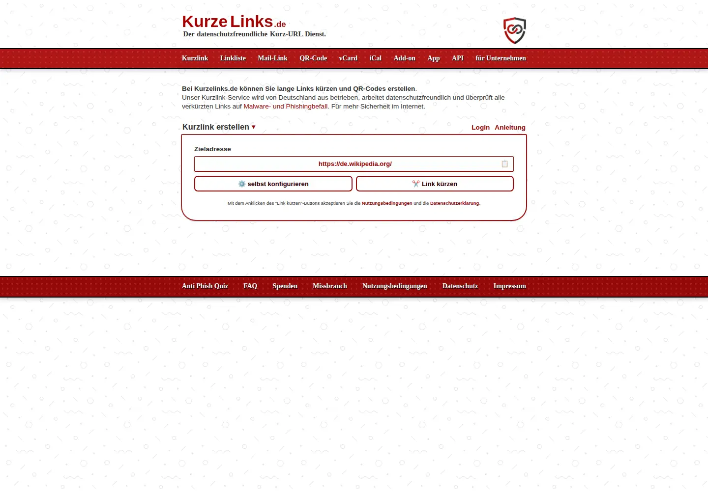 Screenshot of kurzelinks.de