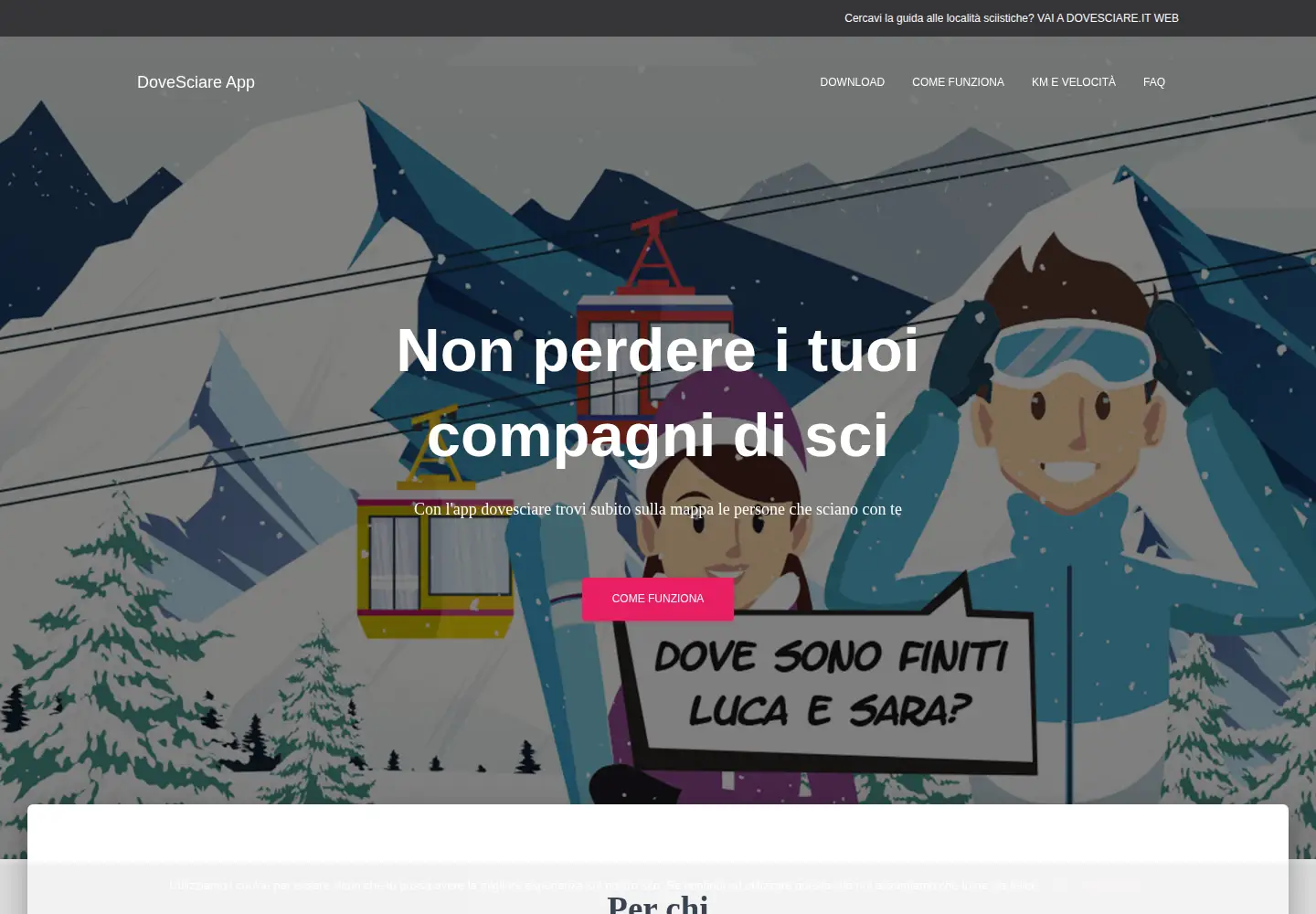 Captured homepage of dovesciare.ski in the current scan