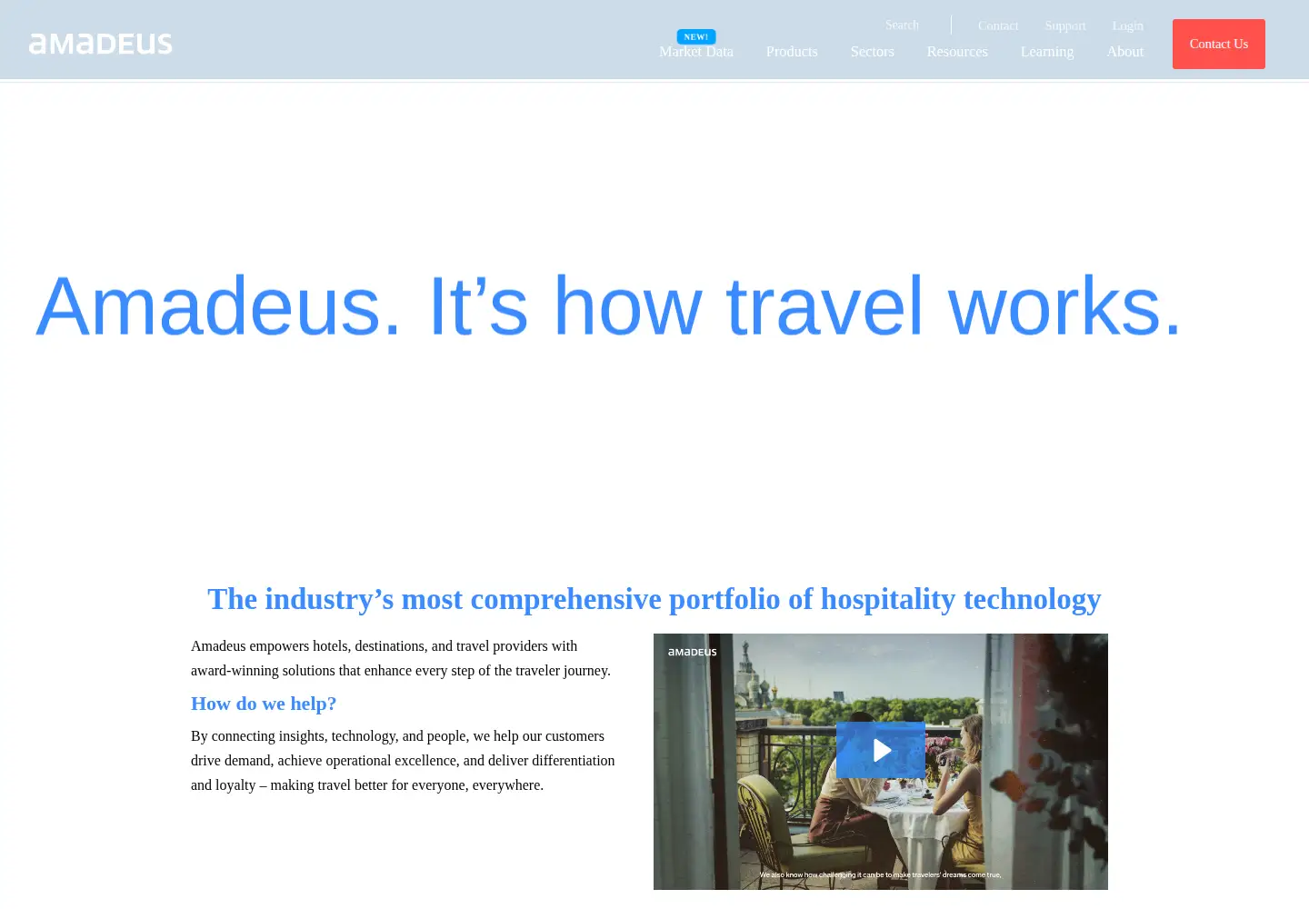 Captured homepage of amadeus-hospitality.com in the current scan