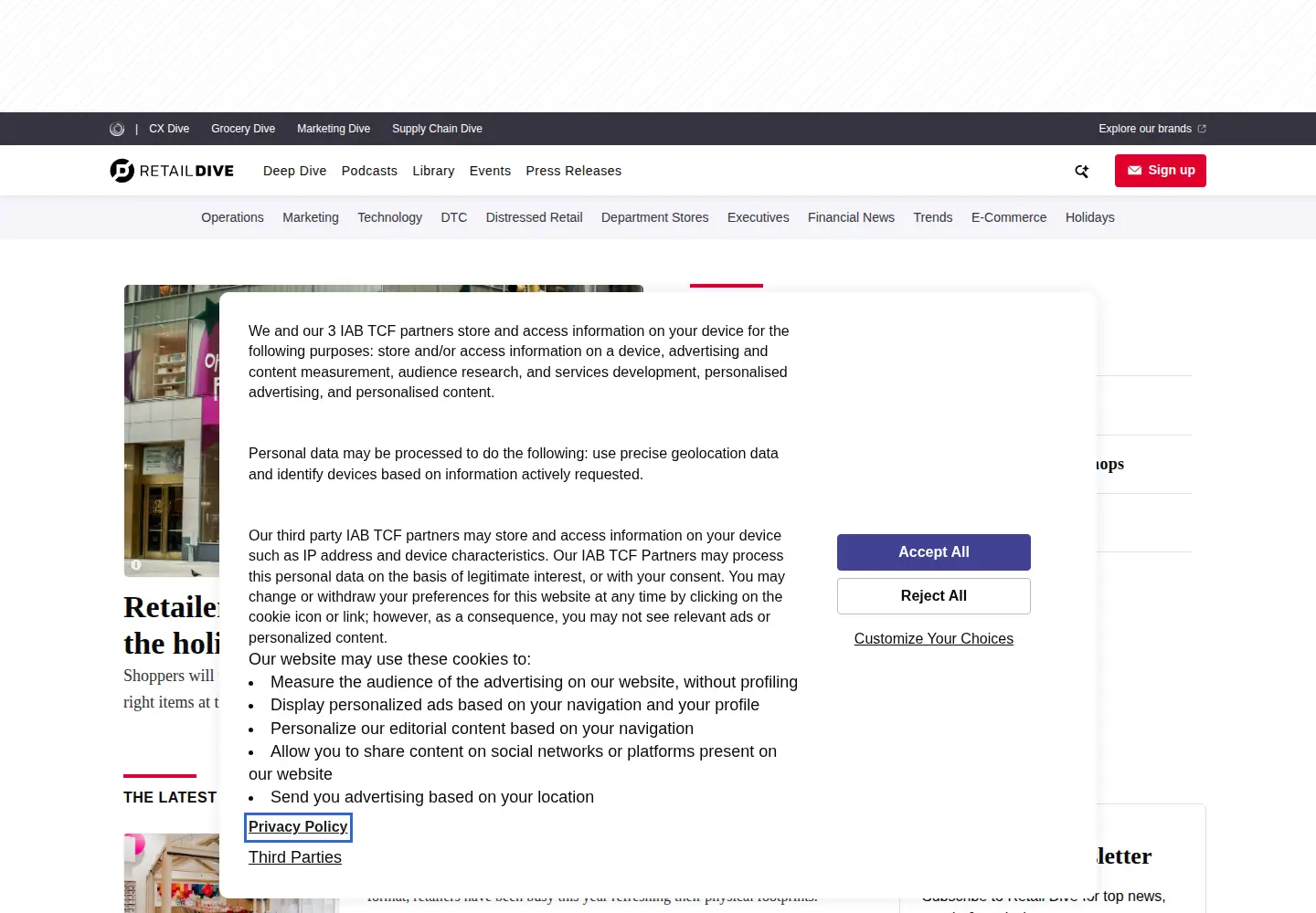 Screenshot of retaildive.com