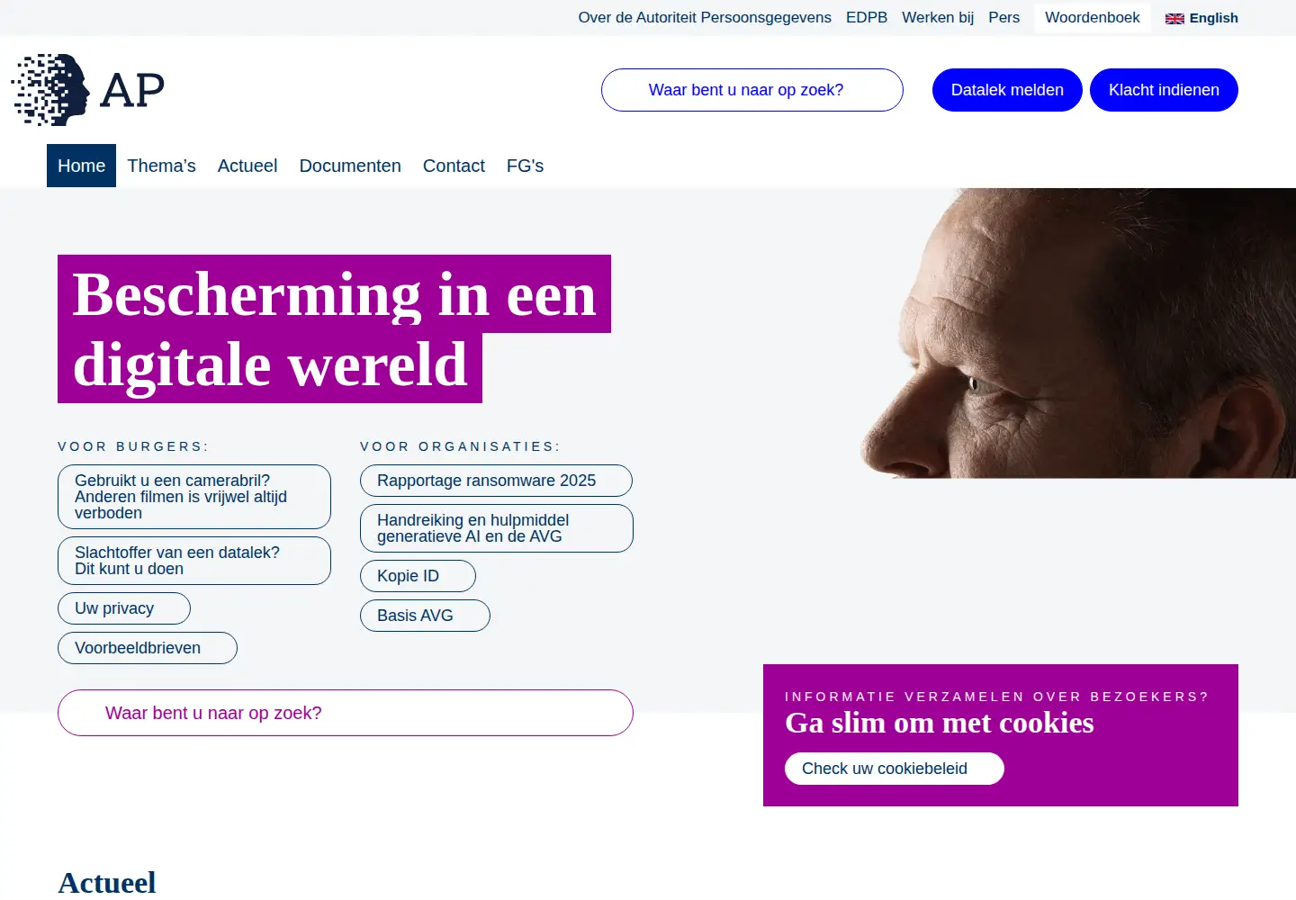Screenshot of autoriteitpersoonsgegevens.nl