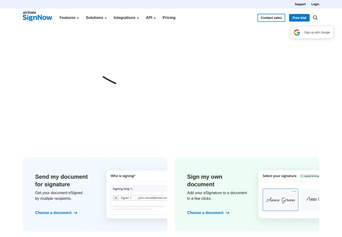 Screenshot of signnow.com