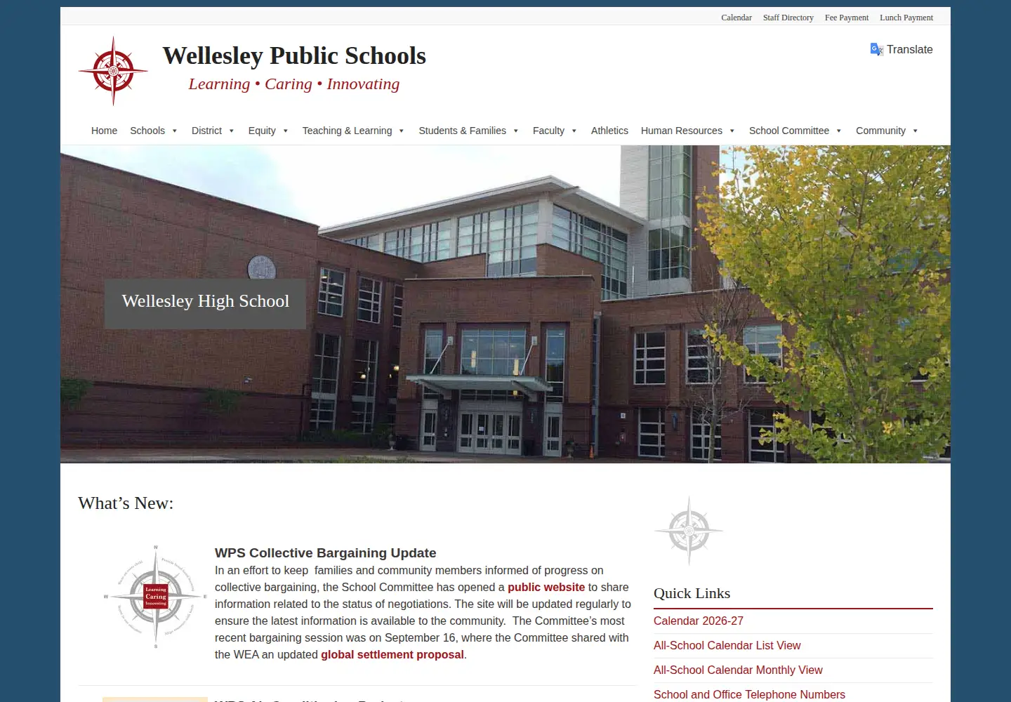 Captured homepage of wellesleyps.org in the current scan