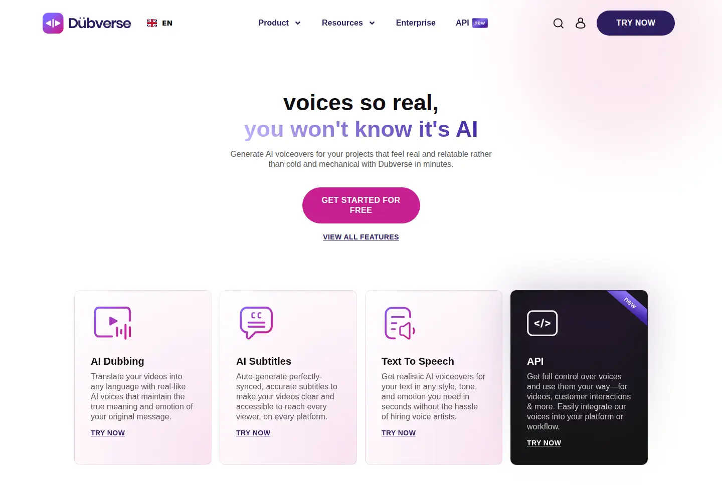 Captured homepage of dubverse.ai in the current scan