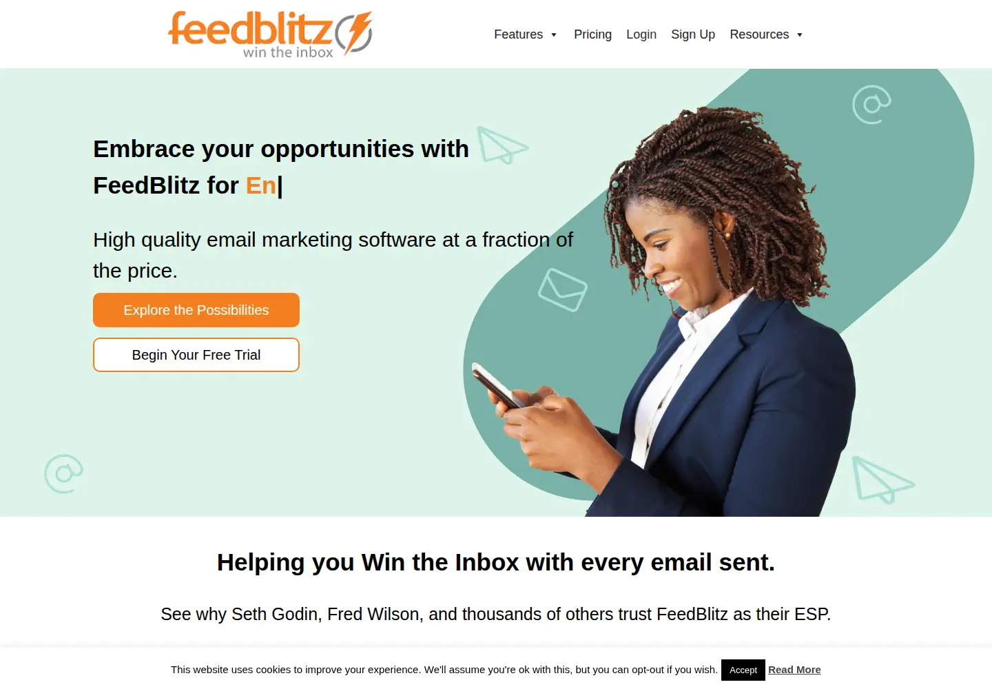 Screenshot of feedblitz.com