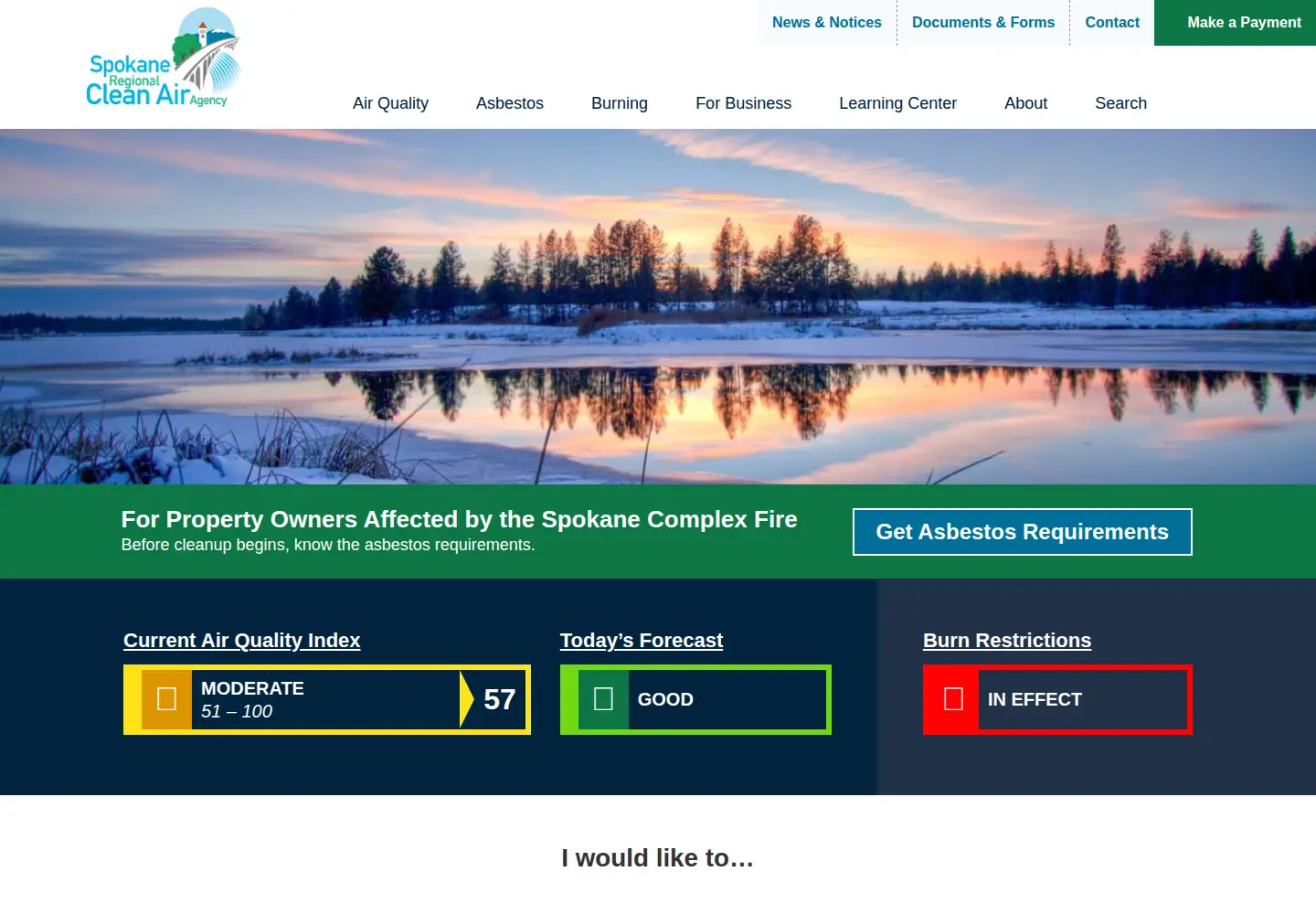Screenshot of spokanecleanair.org
