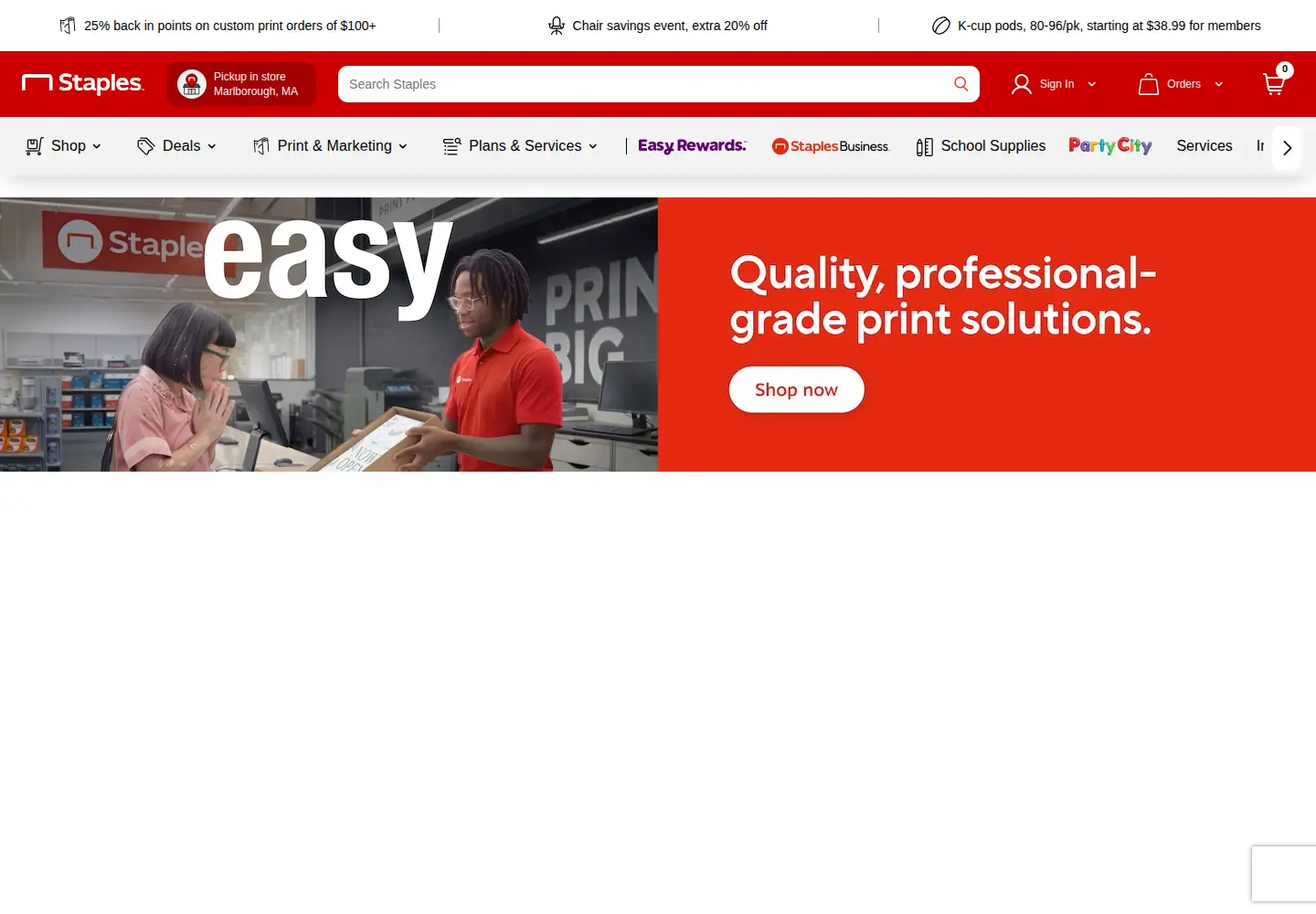 Screenshot of staples.com