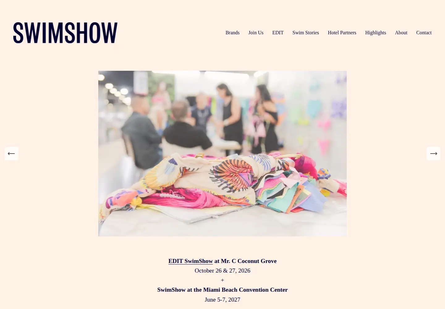 Captured homepage of swimshow.com in the current scan