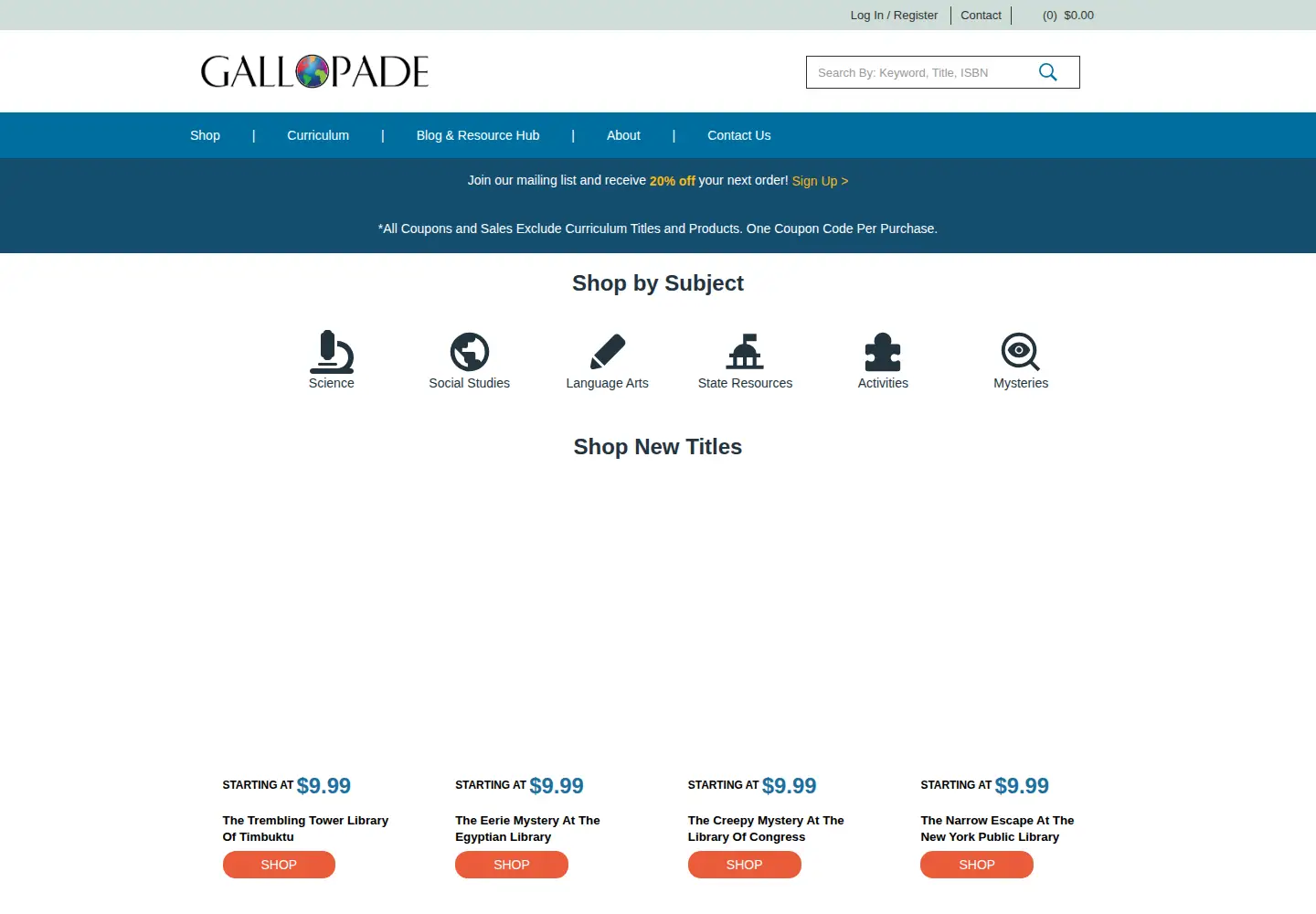 Captured homepage of gallopade.com in the current scan