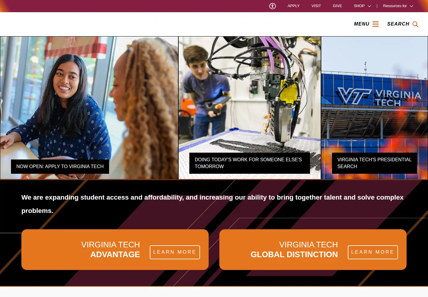 Screenshot of vt.edu