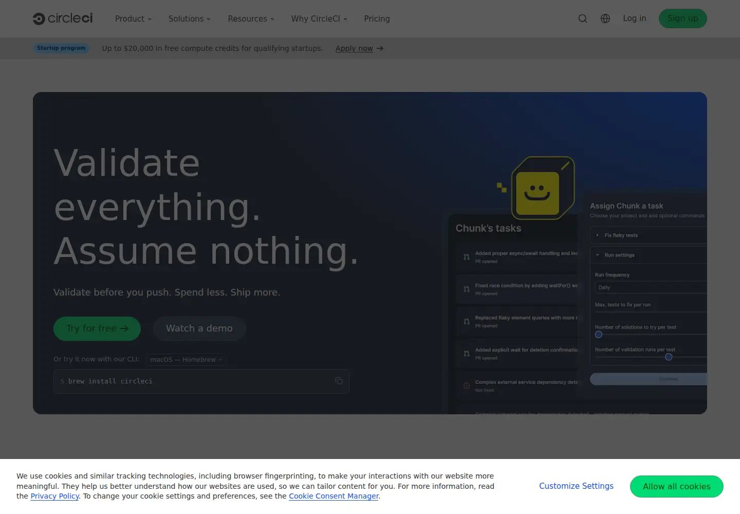 Screenshot of circleci.com