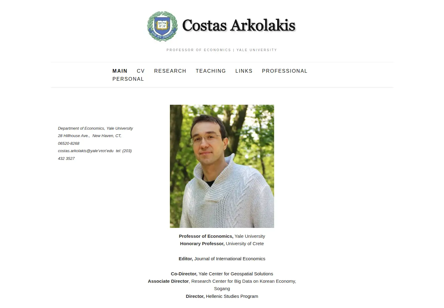 Captured homepage of arkolakis.com in the current scan