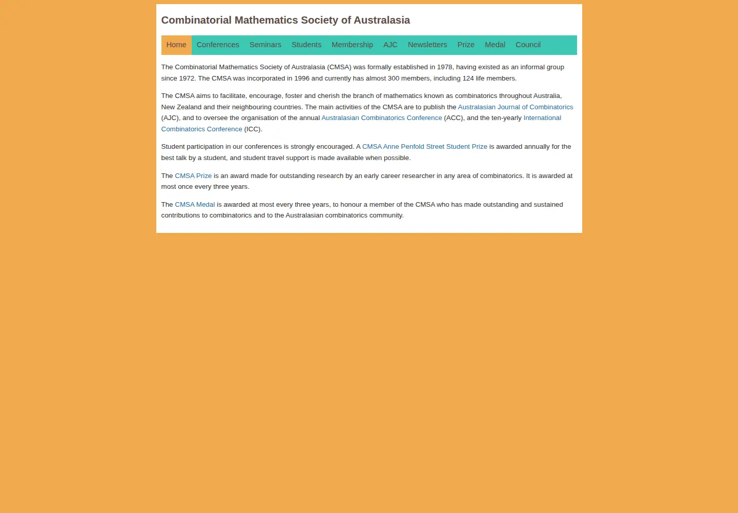 Screenshot of combinatorics-australasia.org