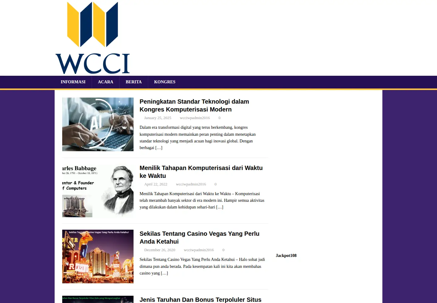Captured homepage of wcci2016.org in the current scan