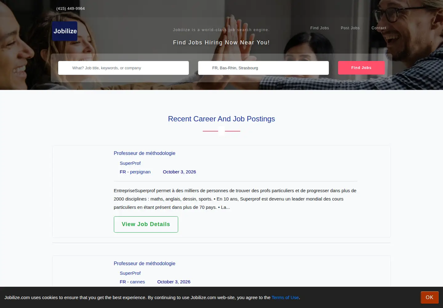 Captured homepage of jobilize.com in the current scan