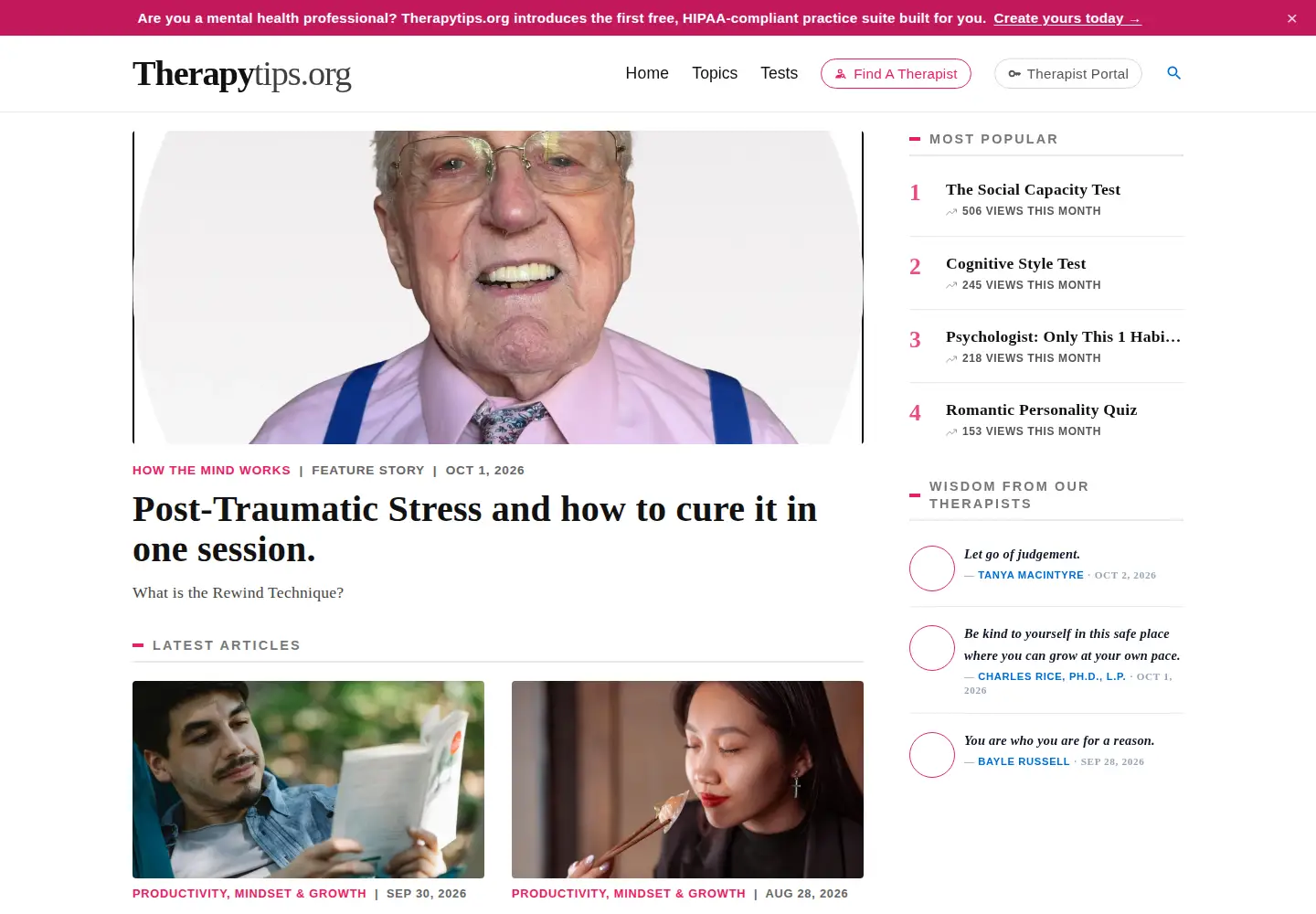 Screenshot of therapytips.org