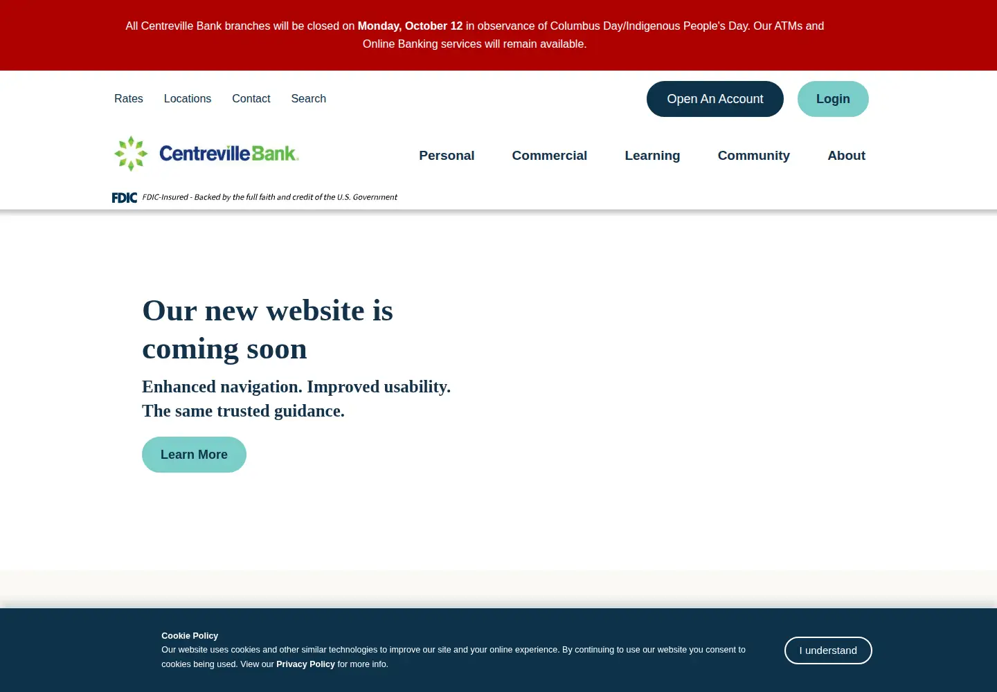 Screenshot of centrevillebank.com