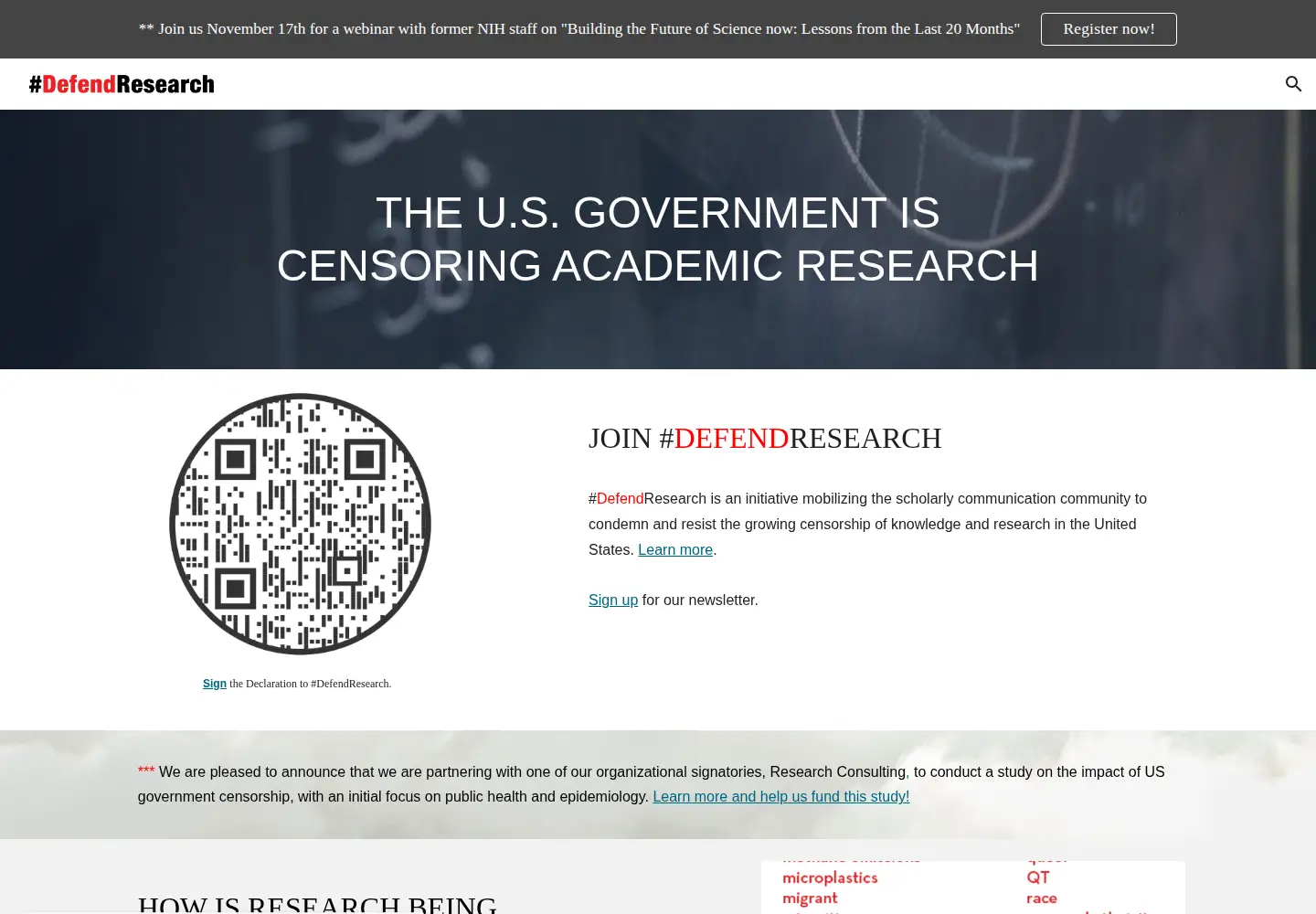 Screenshot of defendresearch.org