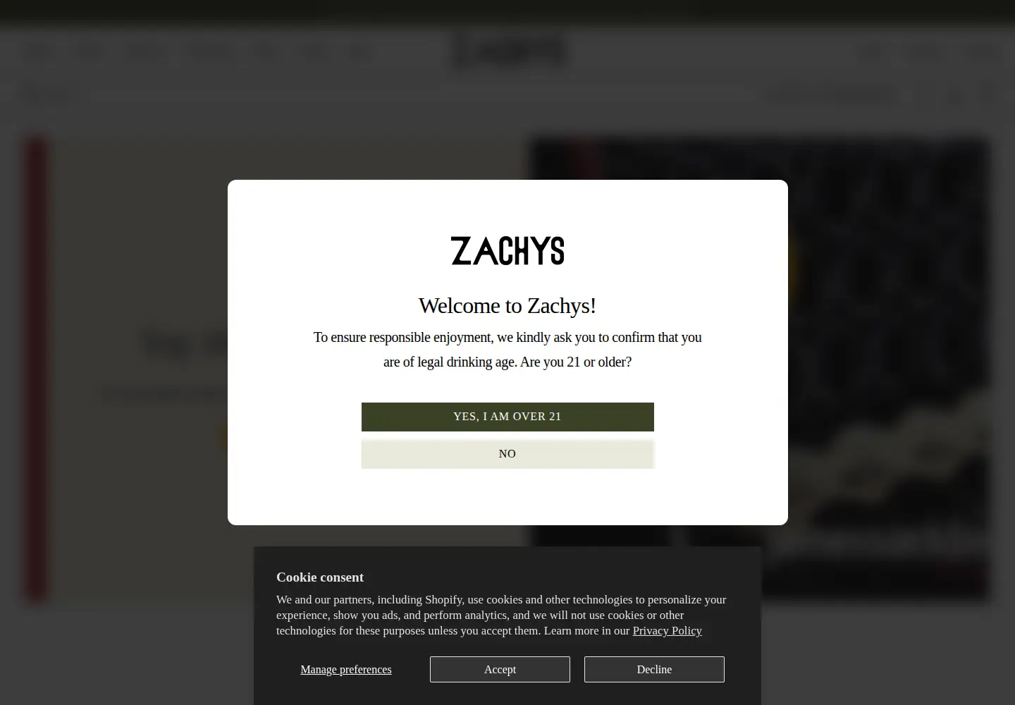 Screenshot of zachys.com