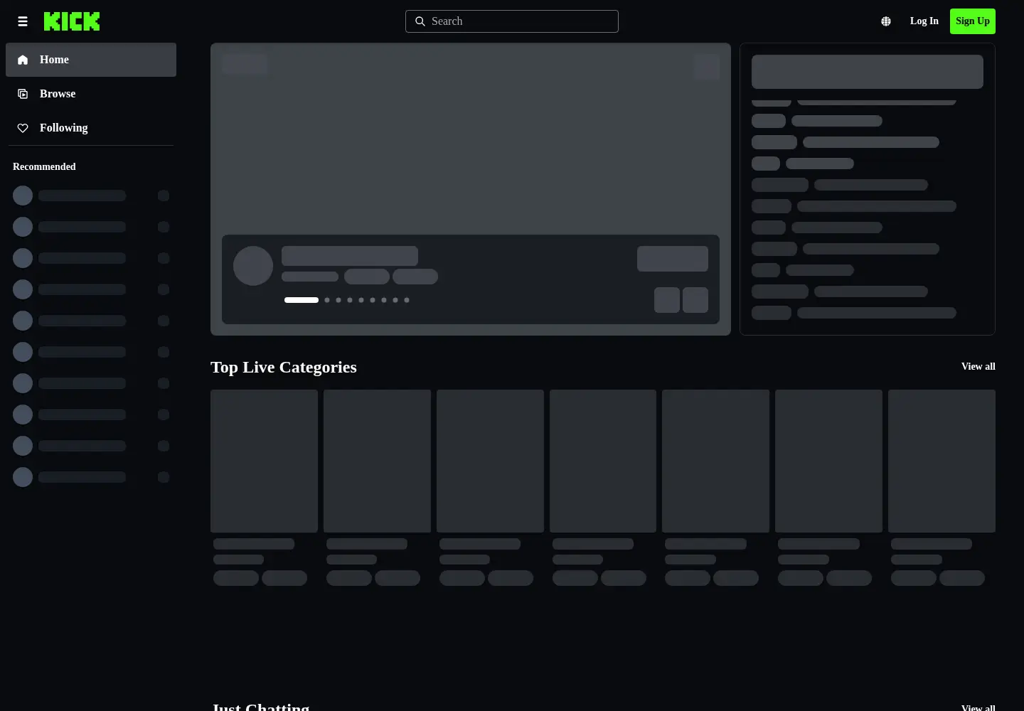 Screenshot of kick.com
