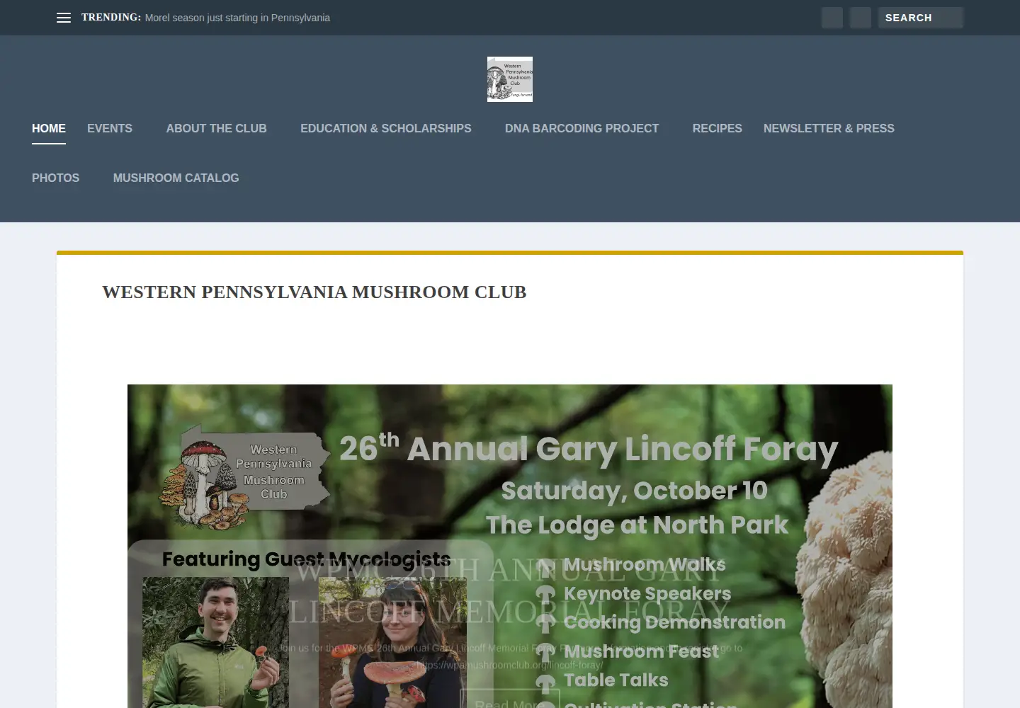 Screenshot of wpamushroomclub.org