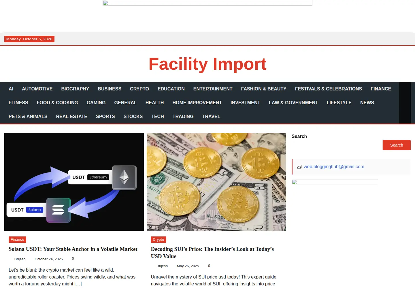Captured homepage of facilityimport.com in the current scan