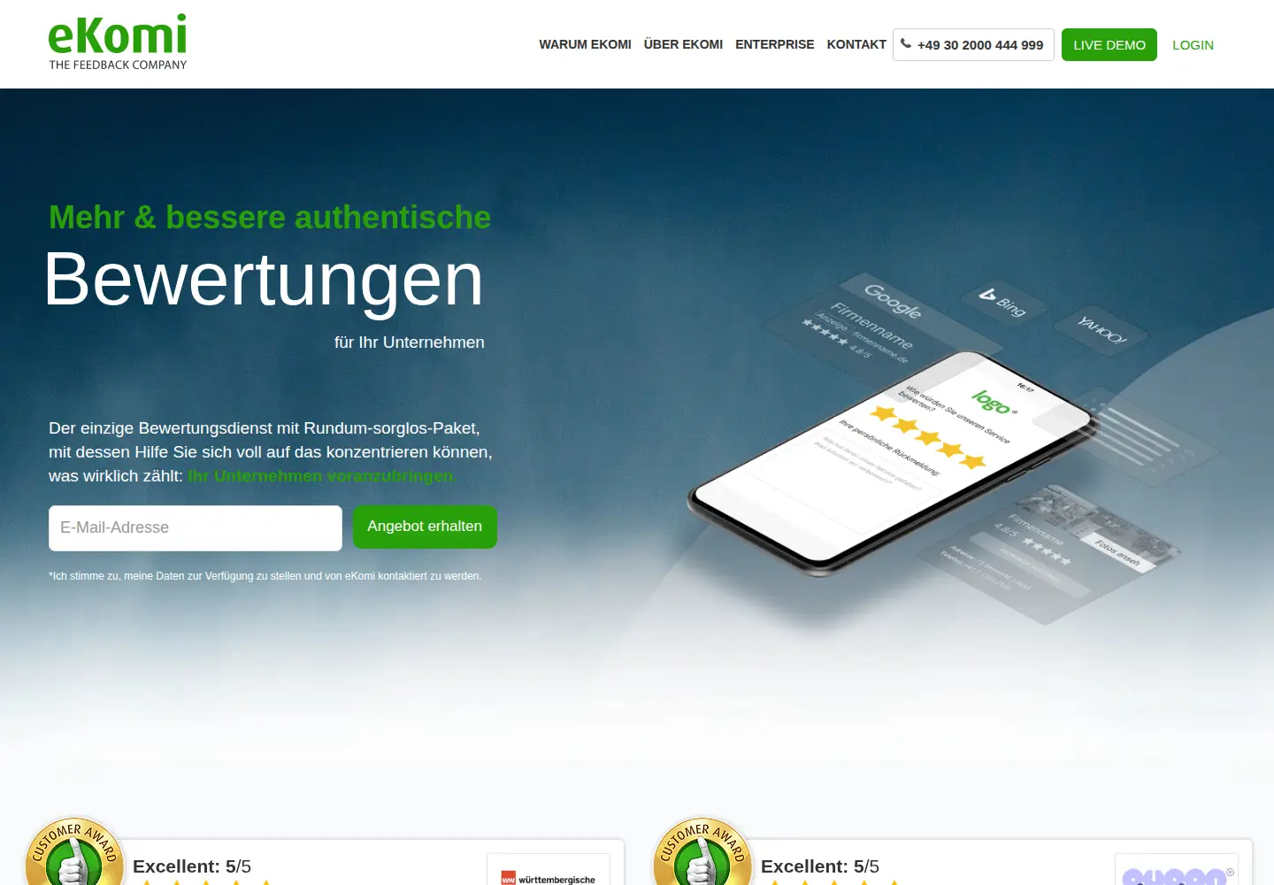 Screenshot of ekomi.de