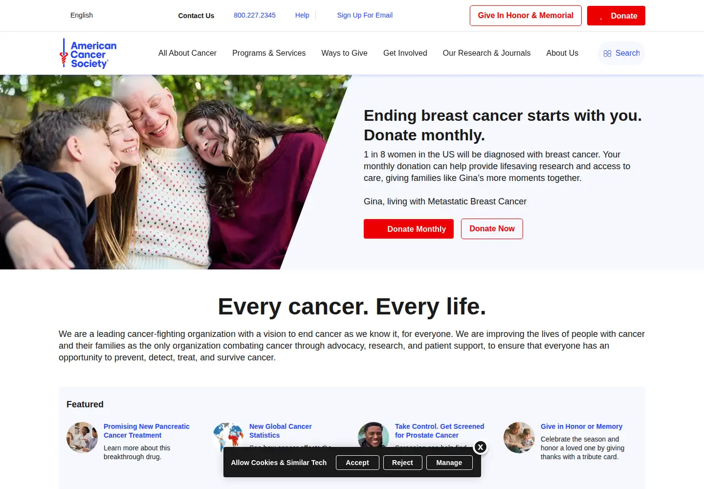 Screenshot of cancer.org