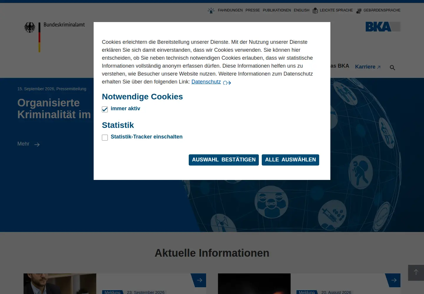 Screenshot of bka.de