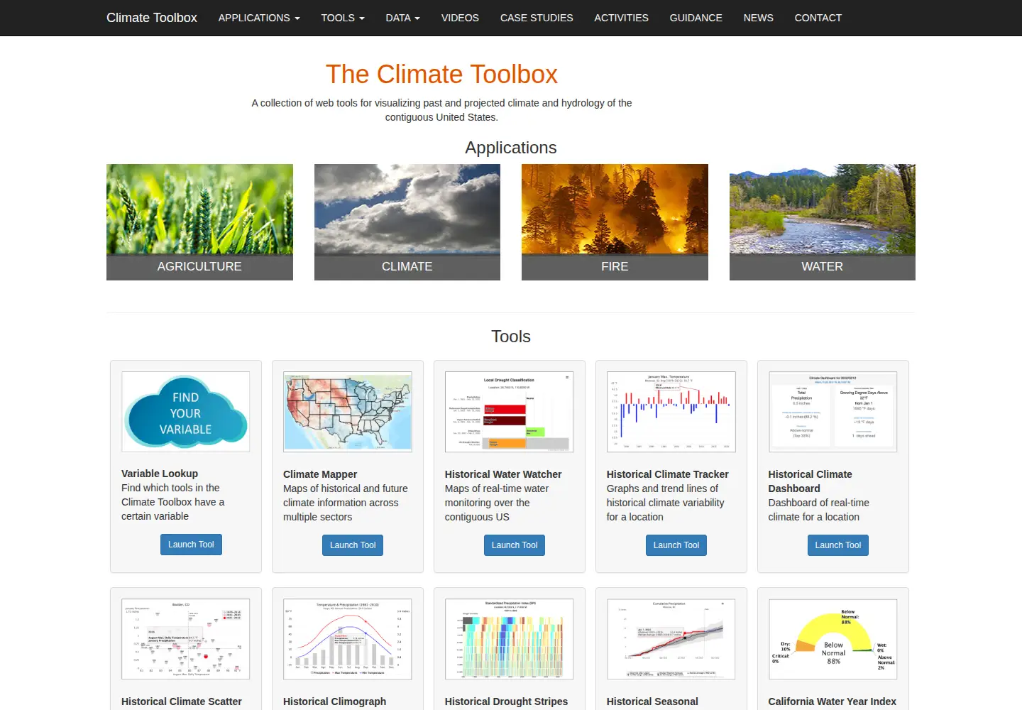 Captured homepage of climatetoolbox.org in the current scan