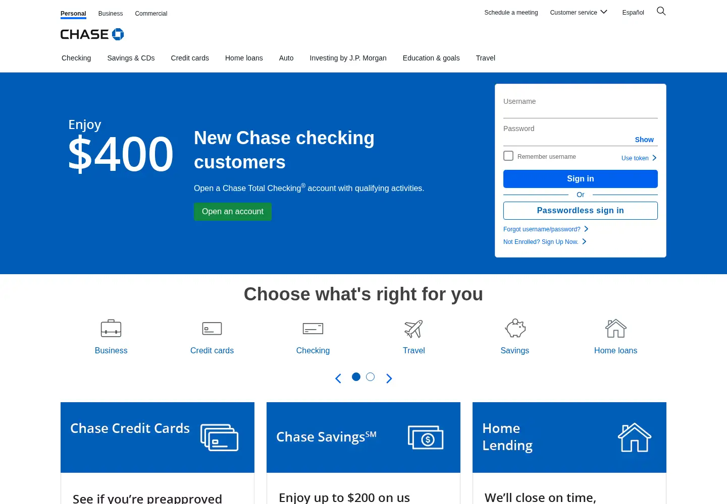 Screenshot of chase.com