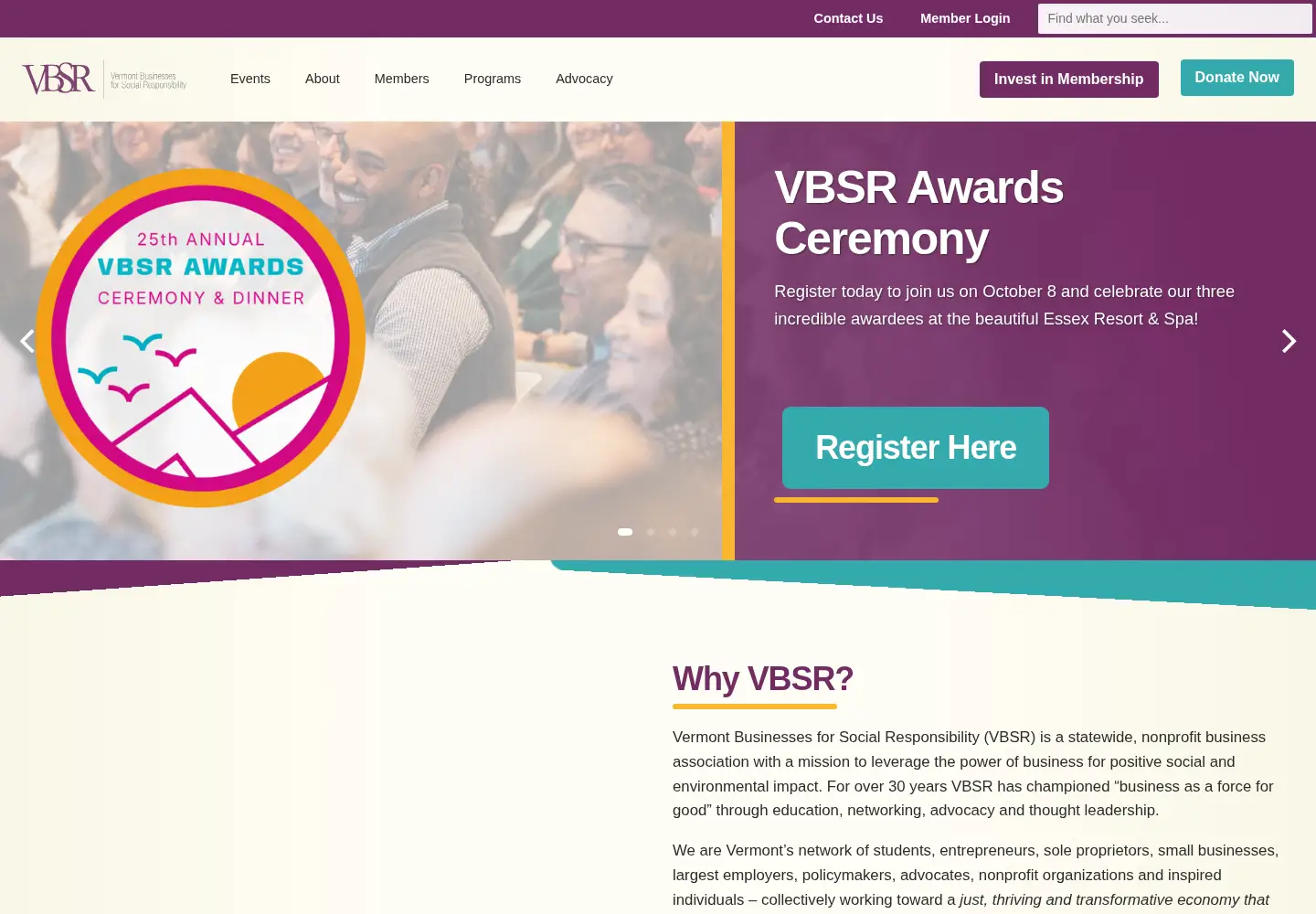 Captured homepage of vbsr.org in the current scan