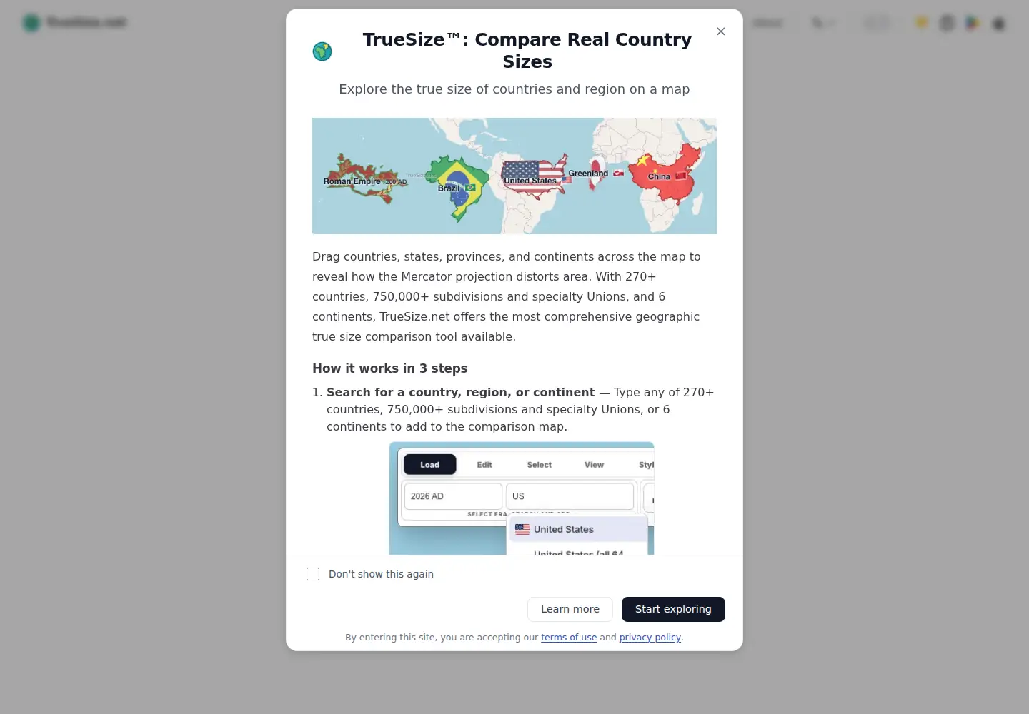 Captured homepage of truesize.net in the current scan