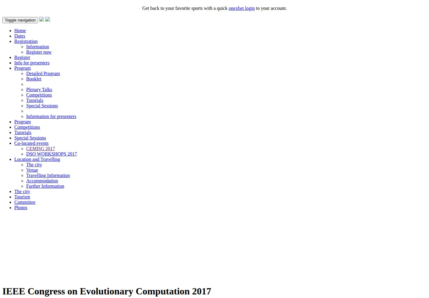 Captured homepage of cec2017.org in the current scan